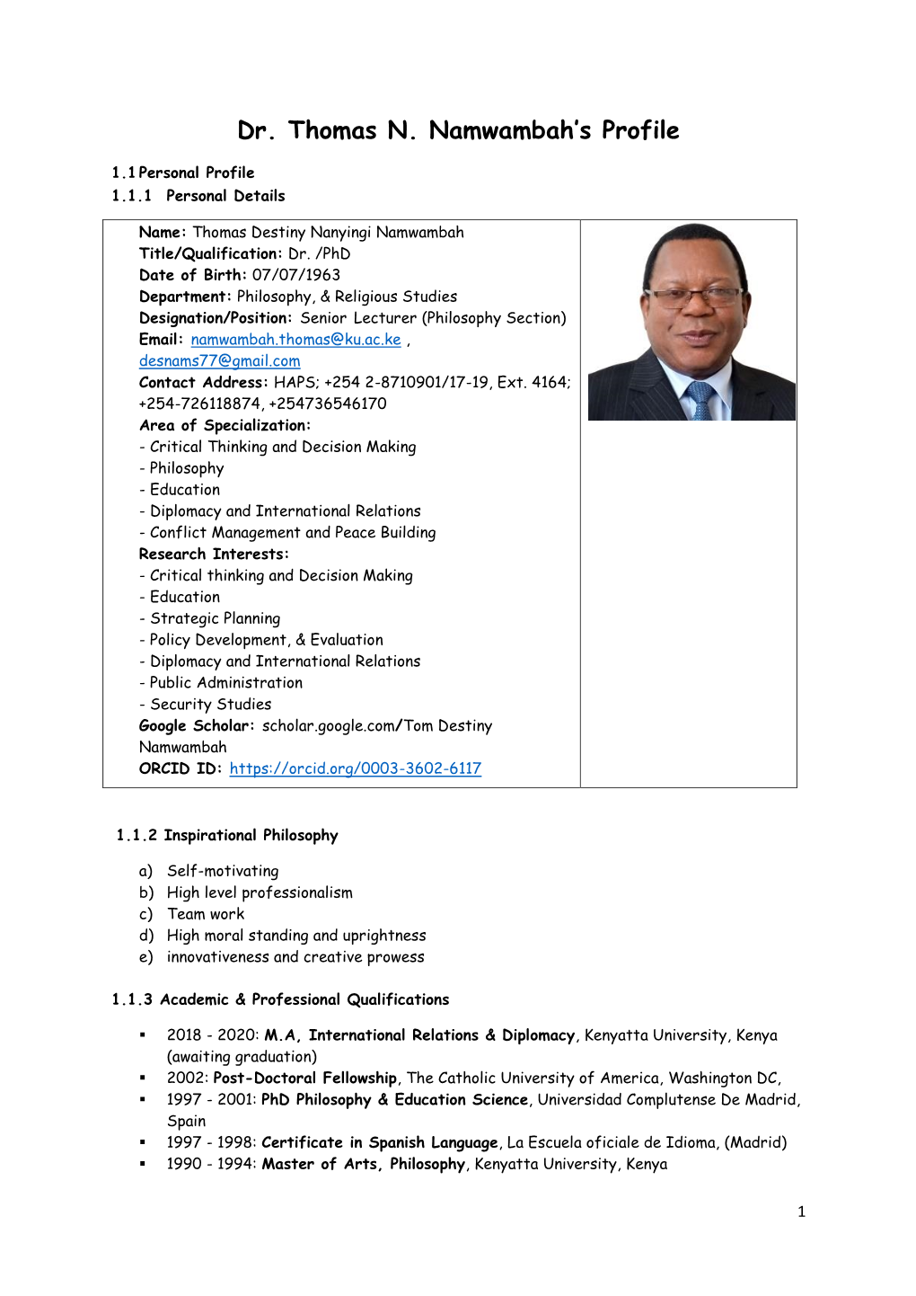 Dr. Thomas N. Namwambah's Profile