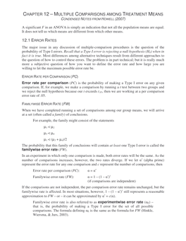 Chapter 12 – Multiple Comparisons Among Treatment Means Condensed Notes from Howell (2007)