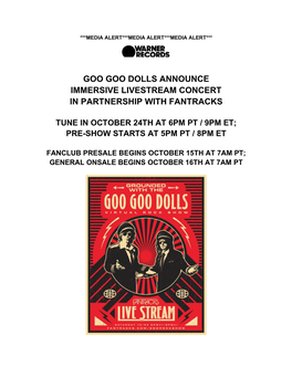 Goo Goo Dolls Announce Immersive Livestream Concert in Partnership with Fantracks