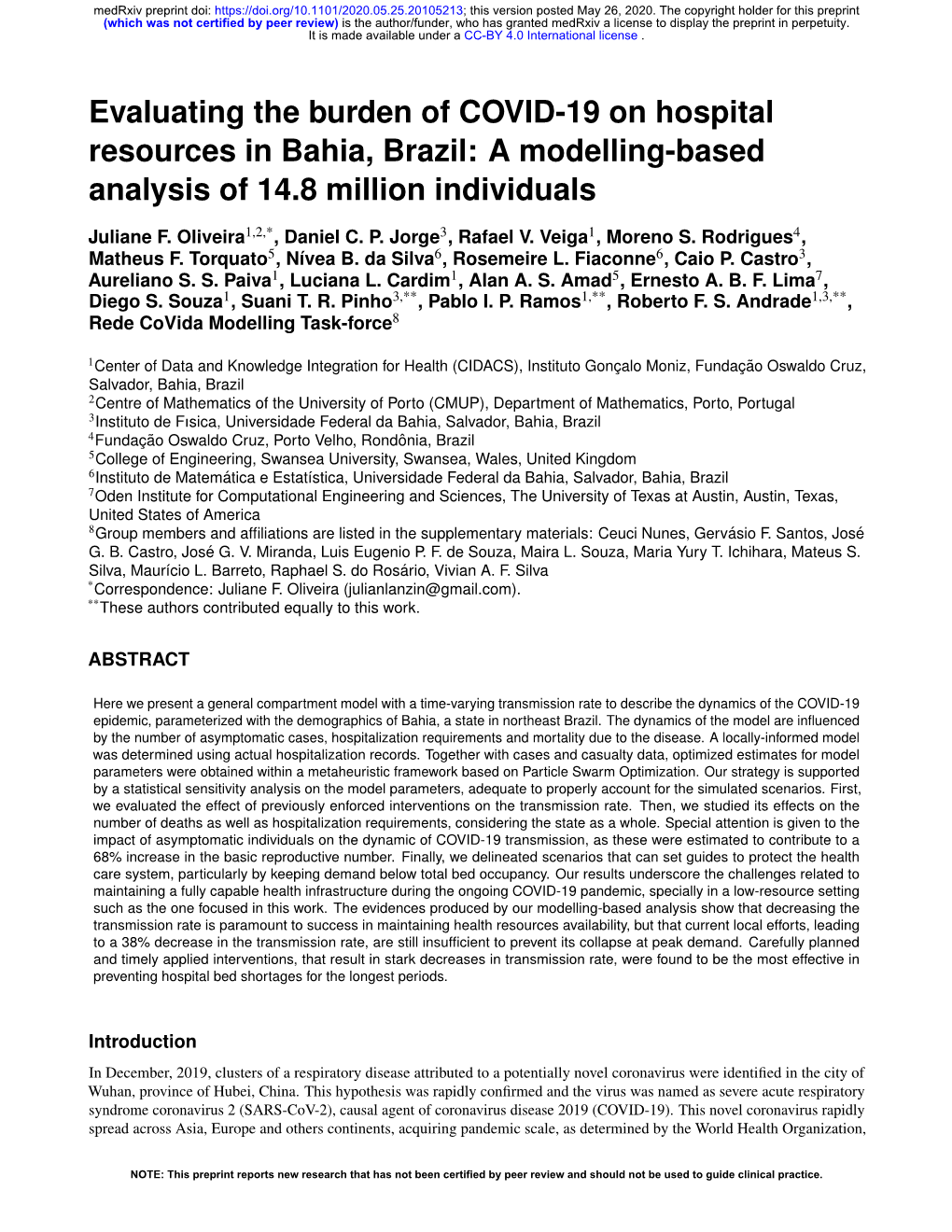 Evaluating the Burden of COVID-19 on Hospital Resources in Bahia, Brazil: a Modelling-Based Analysis of 14.8 Million Individuals
