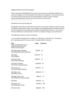 Abbreviations of Selected Journals