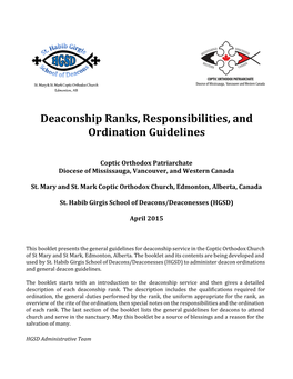 Deaconship Ranks, Responsibilities, and Ordination Guidelines