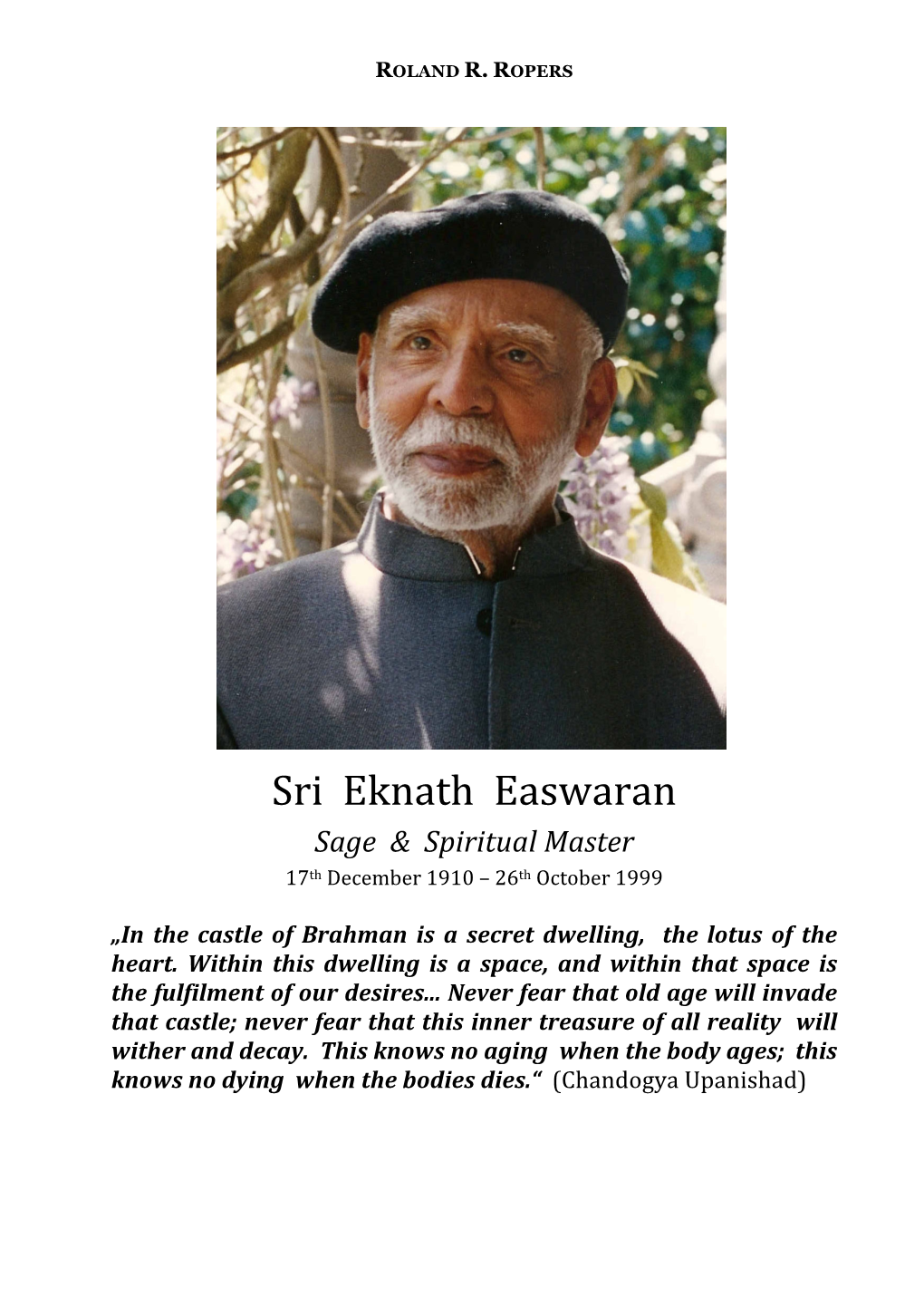 Eknath Easwaran Sage & Spiritual Master 17Th December 1910 – 26Th October 1999