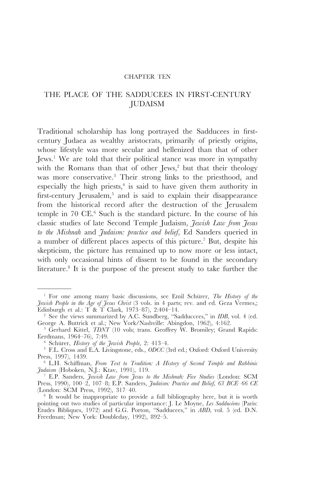 The Place of the Sadducees in First-Century Judaism