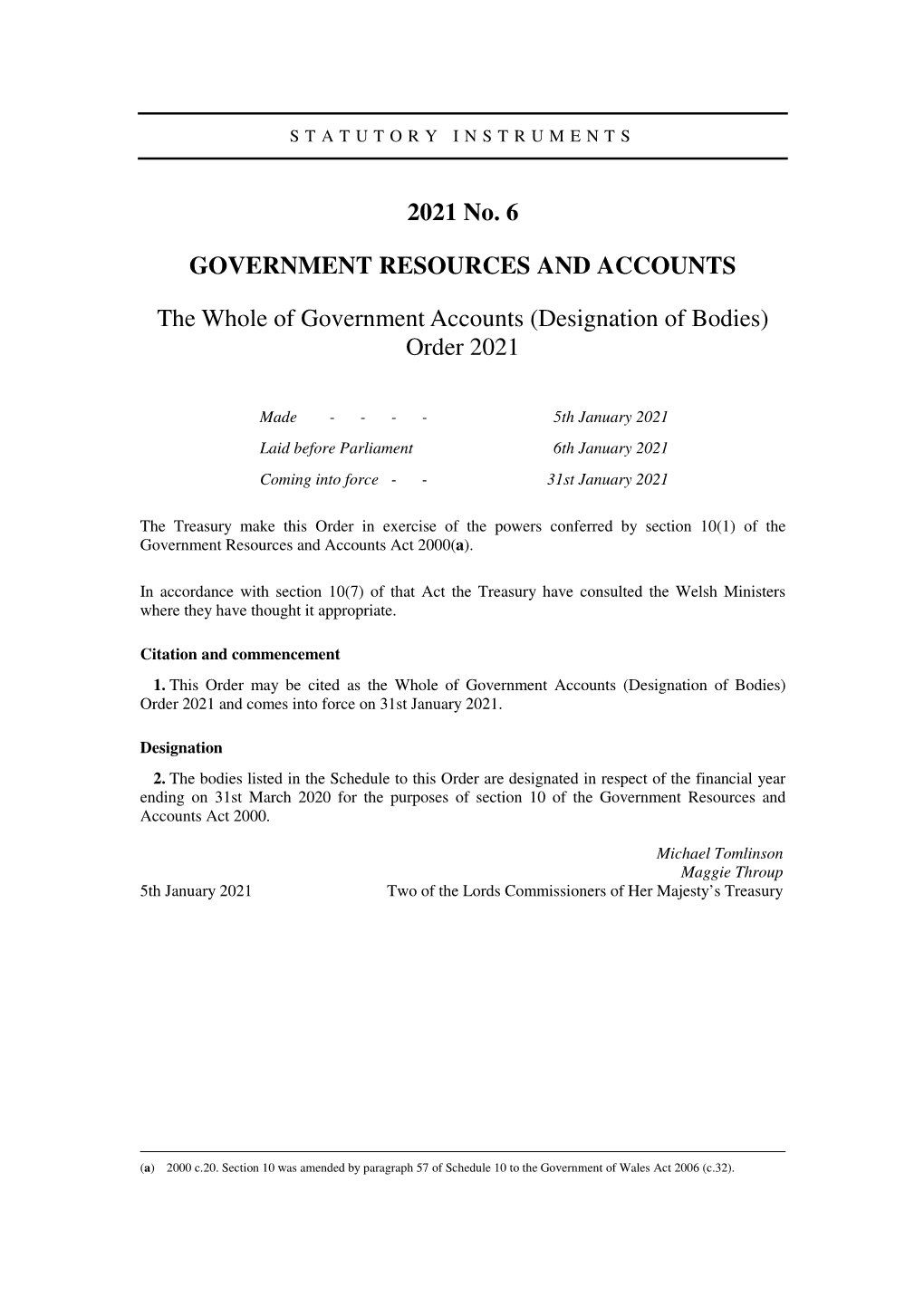 The Whole of Government Accounts (Designation of Bodies) Order 2021