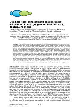 Live Hard Coral Coverage and Coral Diseases Distribution in the Ujung Kulon National Park, Banten, Indonesia 1Karizma Fahlevy, 1Siti Khodijah, 1Mohammad F
