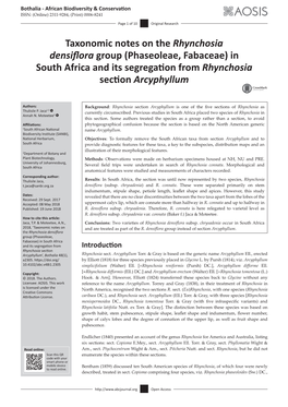 Taxonomic Notes on the Rhynchosia Densiflora Group (Phaseoleae, Fabaceae) in South Africa and Its Segregation from Rhynchosia Section Arcyphyllum