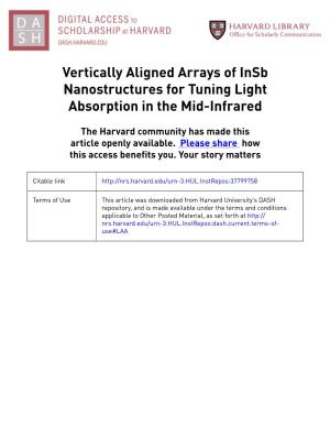 Vertically Aligned Arrays of Insb Nanostructures for Tuning Light Absorption in the Mid-Infrared
