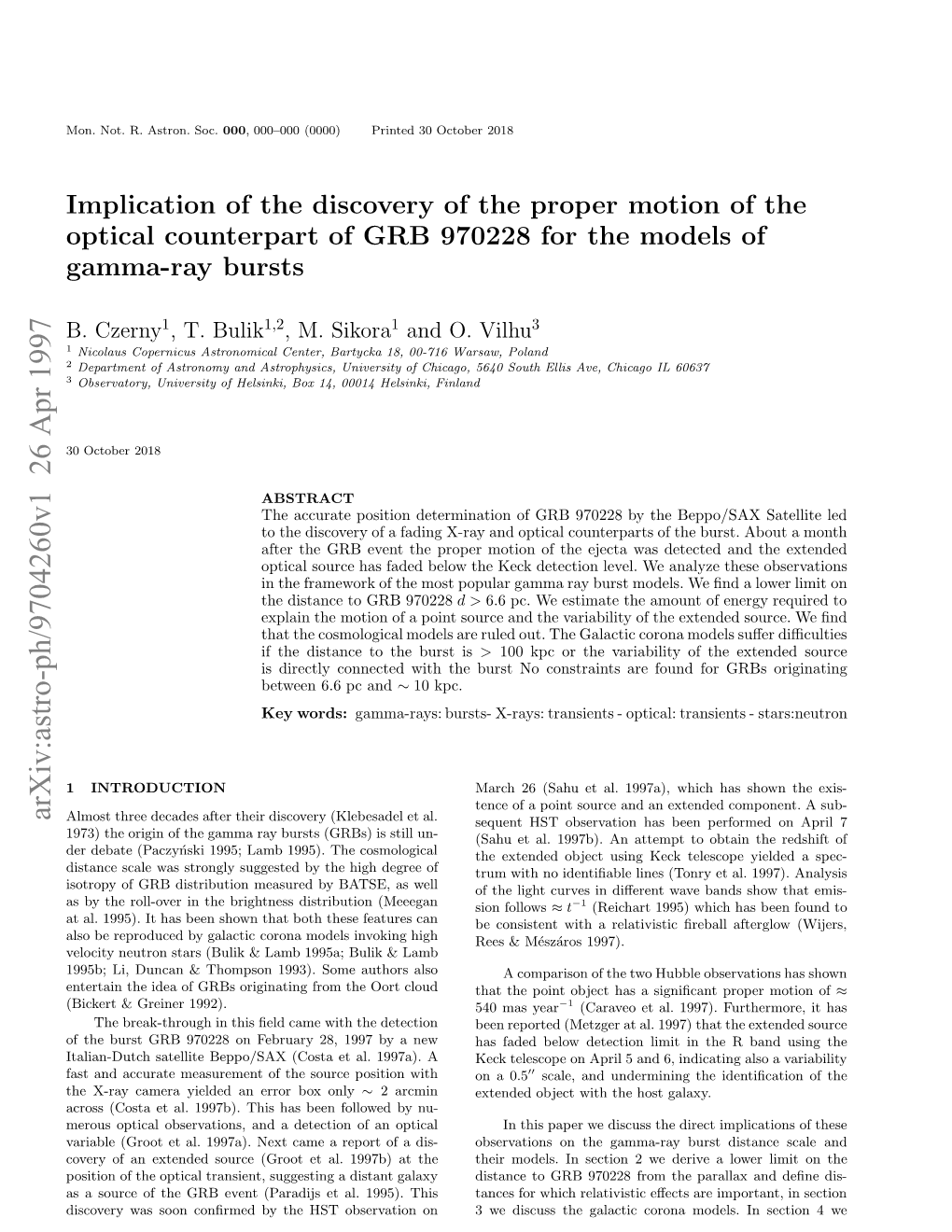 Implication of the Discovery of the Proper Motion of the Optical