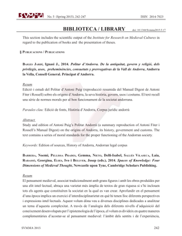 BIBLIOTECA / LIBRARY Doi: 10.1344/Svmma2015.5.17