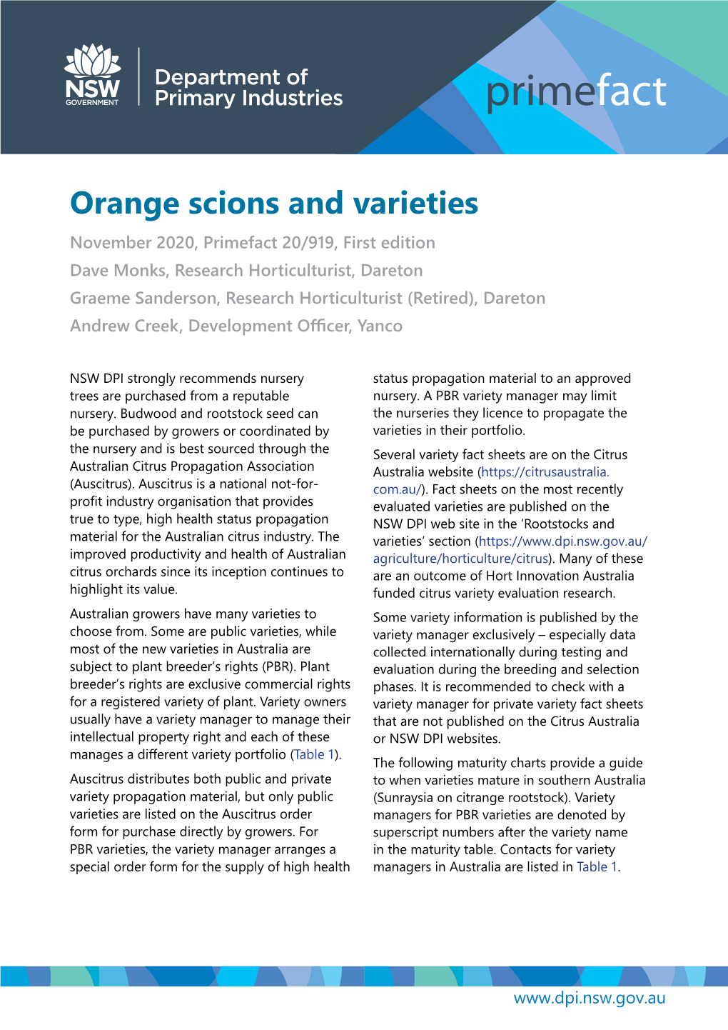 Orange Scions and Varieties