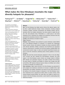 What Makes the Sino‐Himalayan Mountains the Major Diversity