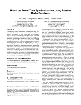 Ultra-Low Power Time Synchronization Using Passive Radio Receivers