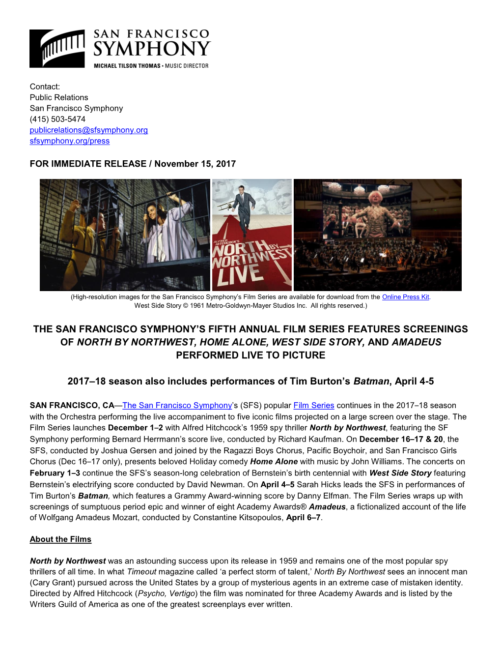 The San Francisco Symphony's Fifth Annual Film Series