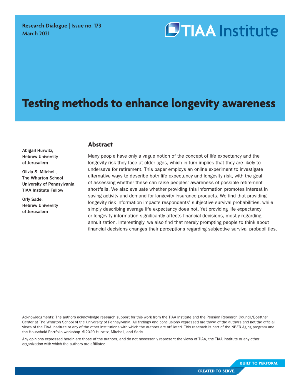 Testing Methods to Enhance Longevity Awareness