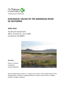 Ecological Values of the Amargosa River in California