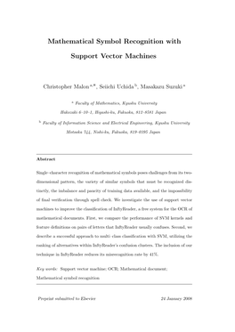 Mathematical Symbol Recognition with Support Vector Machines