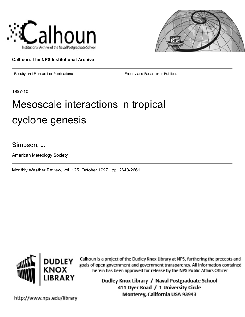 Mesoscale Interactions in Tropical Cyclone Genesis