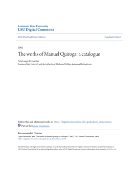 The Works of Manuel Quiroga: a Catalogue Ana Luque Fernandez Louisiana State University and Agricultural and Mechanical College, Alanuque@Hotmail.Com