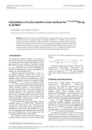 Calculations of \(N,2N\) Reaction Cross Sections for 74,76,78,80,82Se up to 20