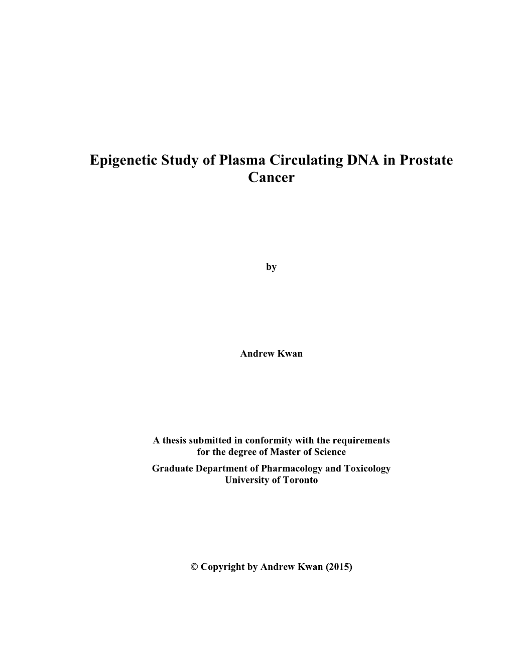 Epigenetic Study of Plasma Circulating DNA in Prostate Cancer