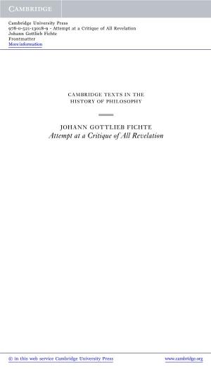 Attempt at a Critique of All Revelation Johann Gottlieb Fichte Frontmatter More Information