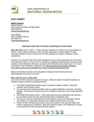 Utahraptor State Park Fact Sheet and Background Information