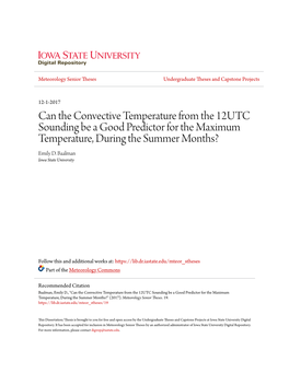 Can the Convective Temperature from the 12UTC Sounding Be a Good Predictor for the Maximum Temperature, During the Summer Months? Emily D