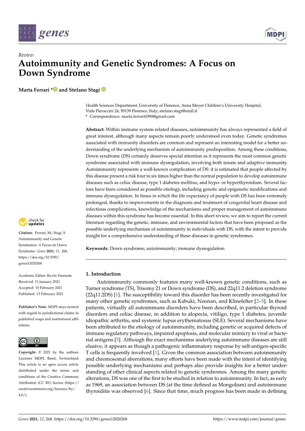 Autoimmunity and Genetic Syndromes: a Focus on Down Syndrome