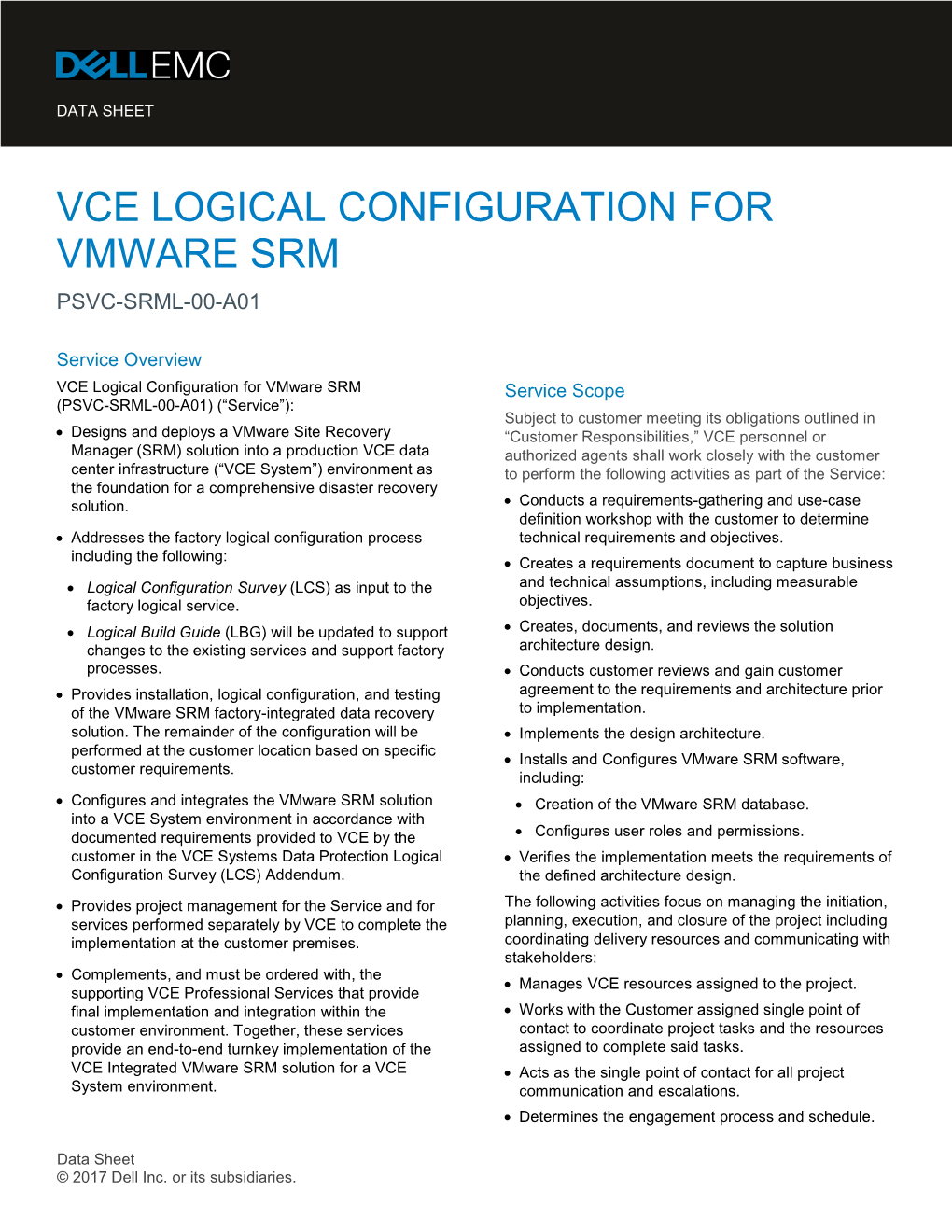 Vce Logical Configuration for Vmware Srm Psvc-Srml-00-A01