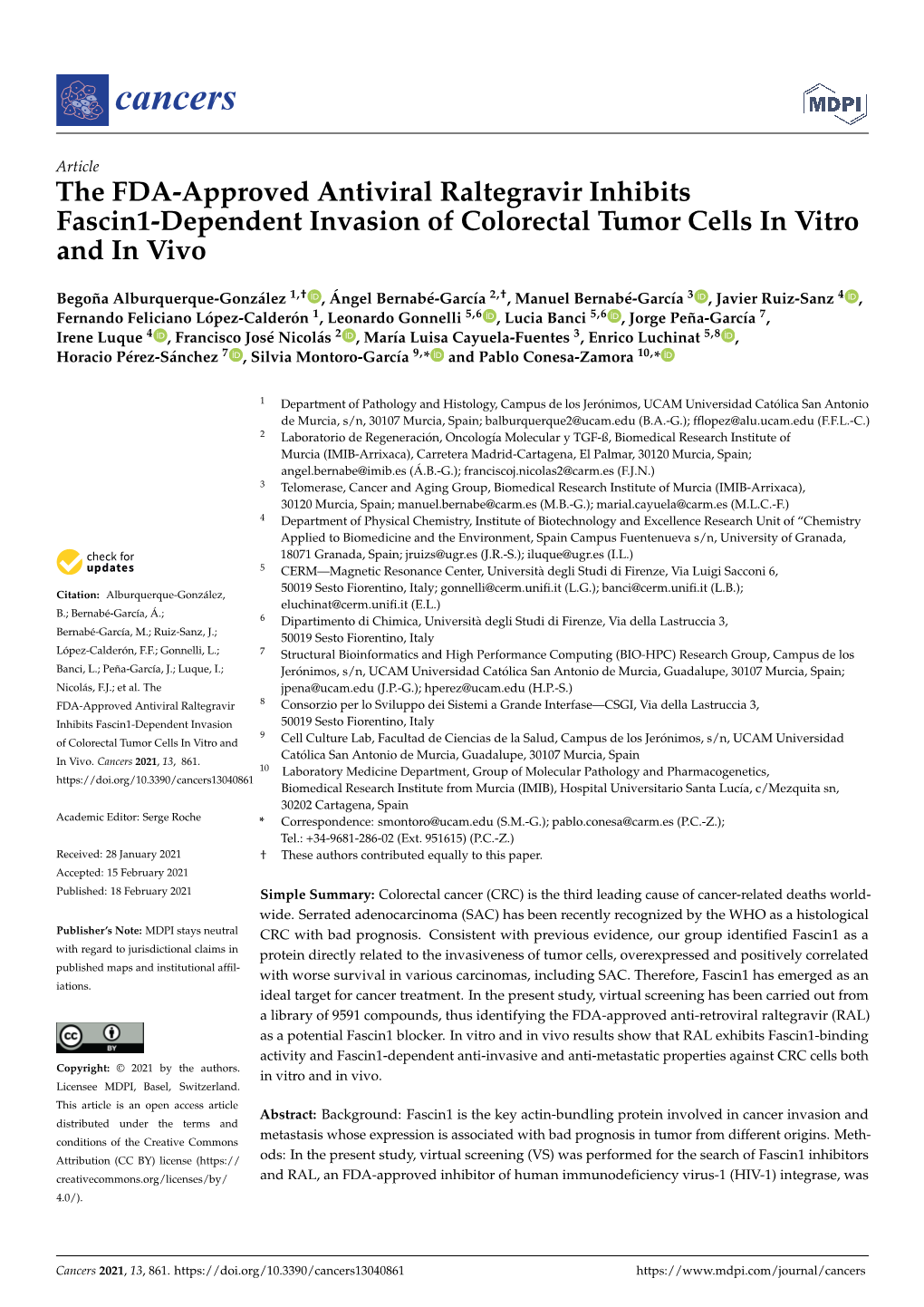 The FDA-Approved Antiviral Raltegravir Inhibits Fascin1-Dependent Invasion of Colorectal Tumor Cells in Vitro and in Vivo