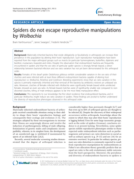 Spiders Do Not Escape Reproductive Manipulations by Wolbachia Bram Vanthournout1†, Janne Swaegers1, Frederik Hendrickx1,2*†