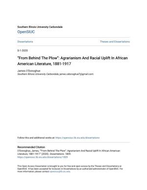 Agrarianism and Racial Uplift in African American Literature, 1881-1917