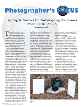 Lighting Techniques for Photographing Mushrooms PART I: the BASICS Edward Matisoff