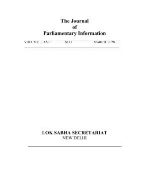 The Journal of Parliamentary Information ______VOLUME LXVI NO.1 MARCH 2020 ______