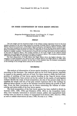 ON FOOD COMPOSITION of FOUR HERON SPECIES Abstract