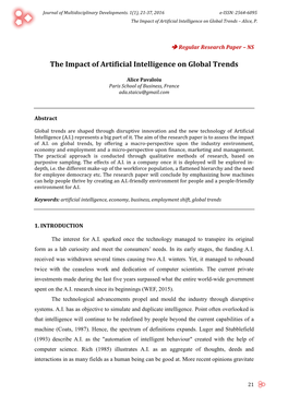 The Impact of Artificial Intelligence on Global Trends – Alice, P