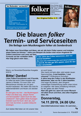 Die Blauen Folker Termin- Und Serviceseiten Die Beilage Zum Musikmagazin Folker Als Sonderdruck