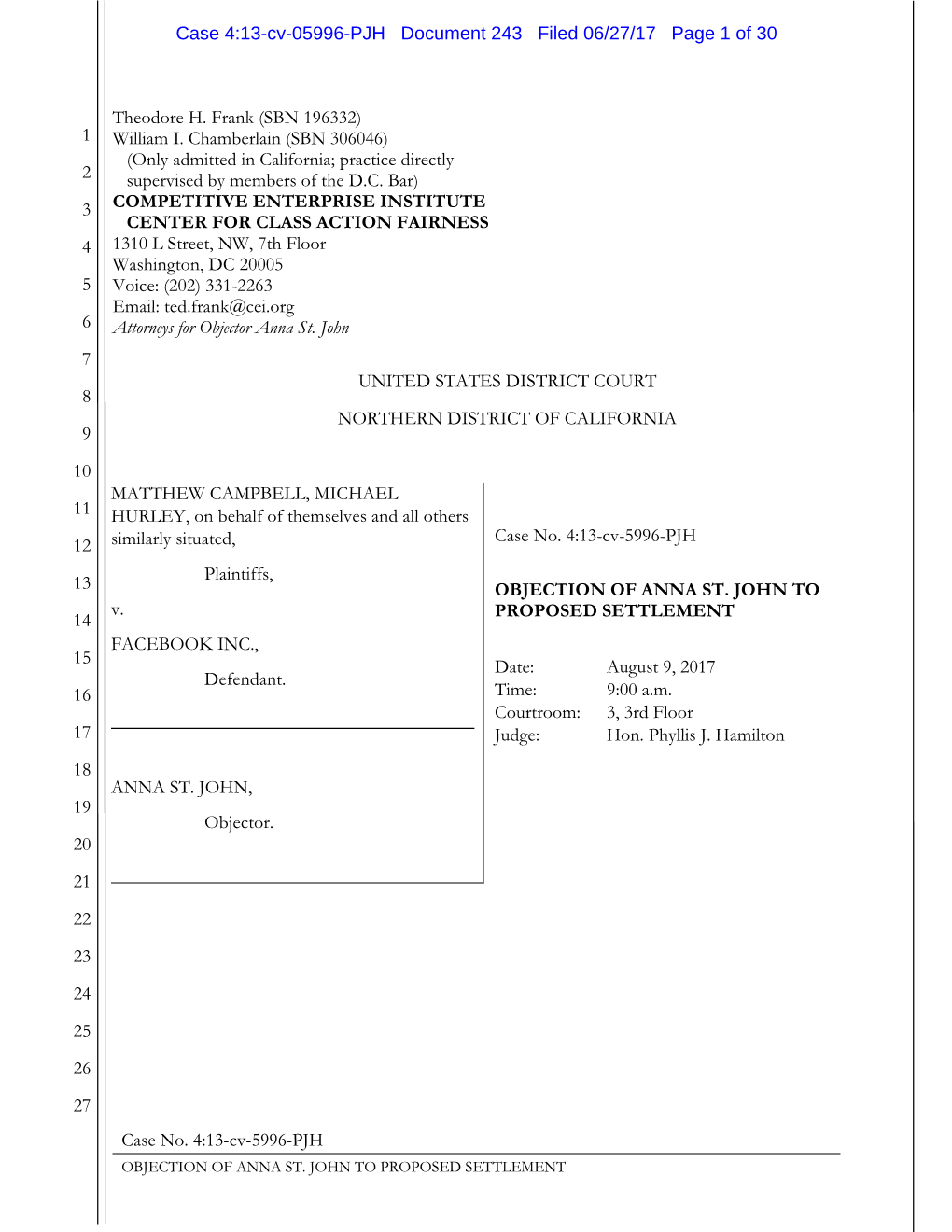 Case 4:13-Cv-05996-PJH Document 243 Filed 06/27/17 Page 1 of 30