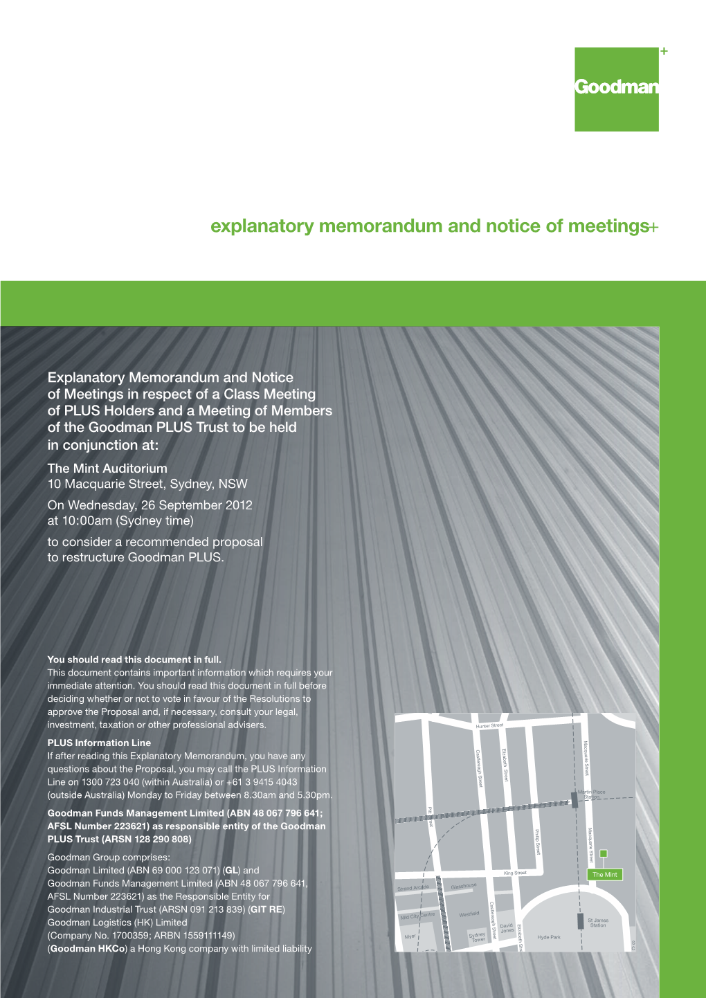 Explanatory Memorandum and Notice of Meetings+