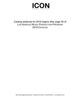Catalog Addenda for 2019 Begins After Page 56 of 2019 CATALOG