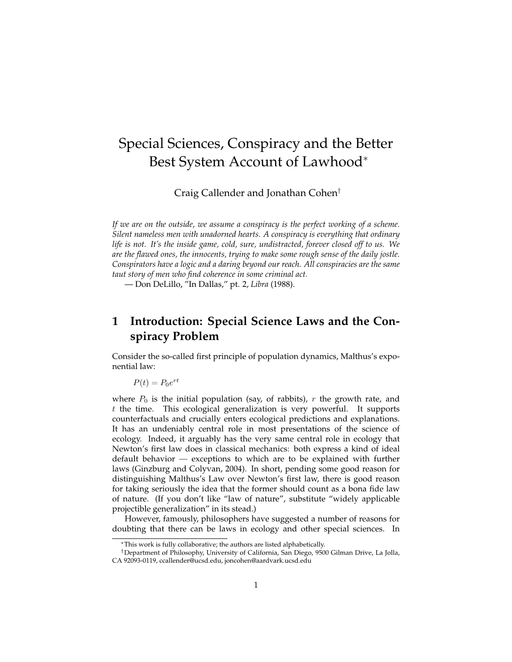 Special Sciences, Conspiracy and the Better Best System Account of Lawhood∗