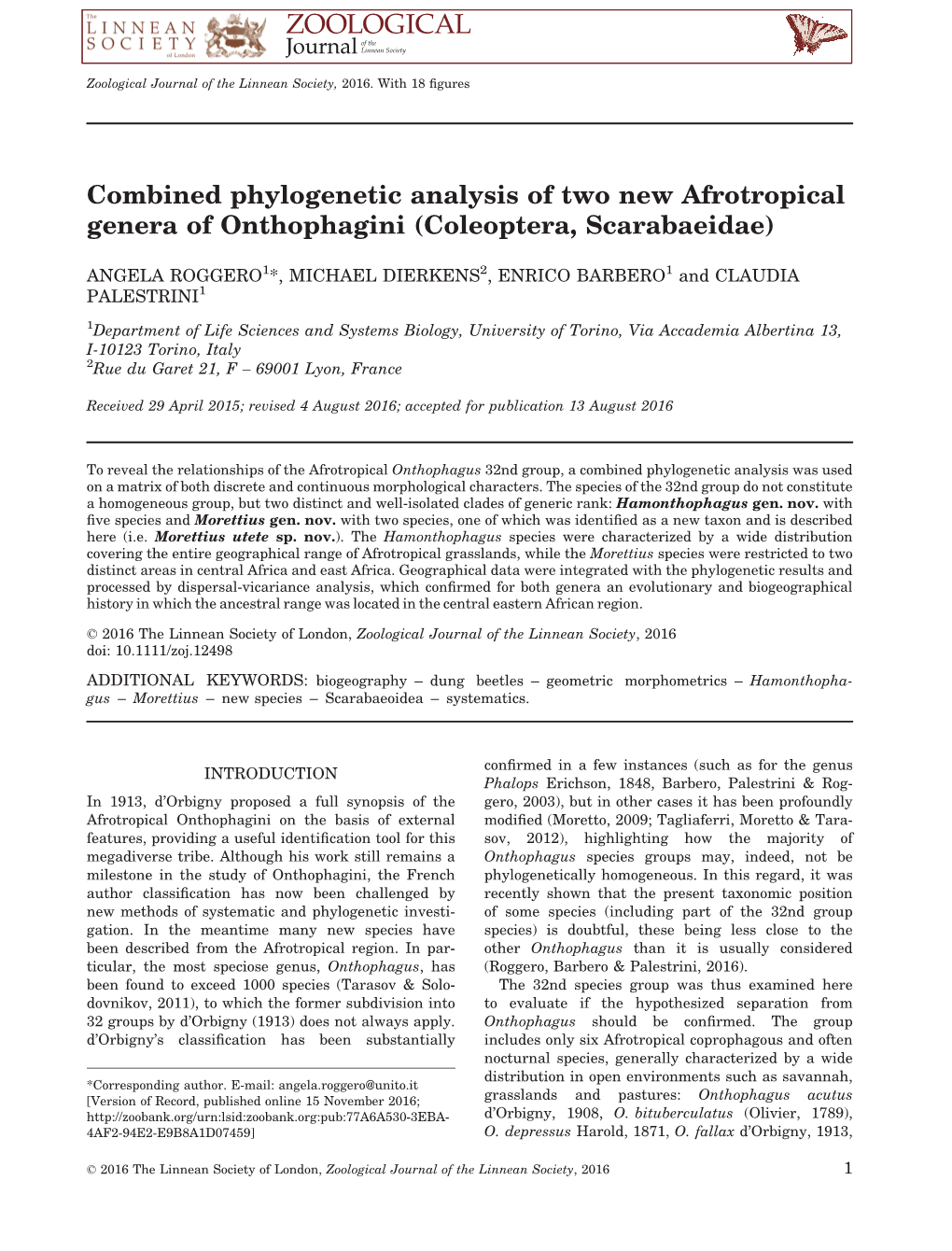 Combined Phylogenetic Analysis of Two New Afrotropical Genera of Onthophagini (Coleoptera, Scarabaeidae)