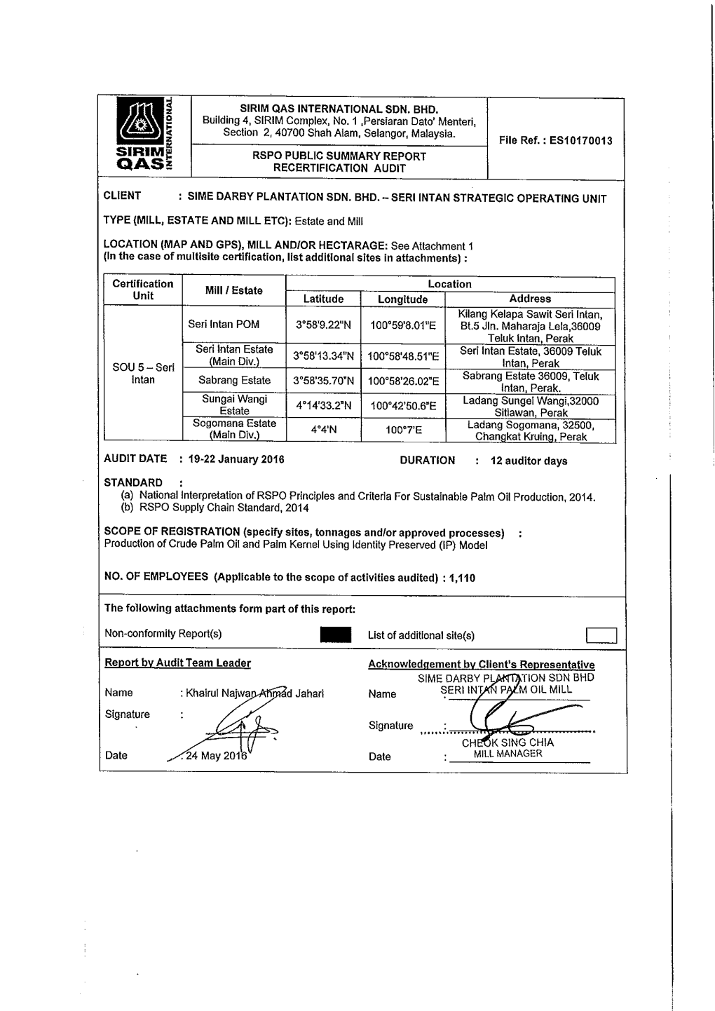 Rspo Recertification Audit Report