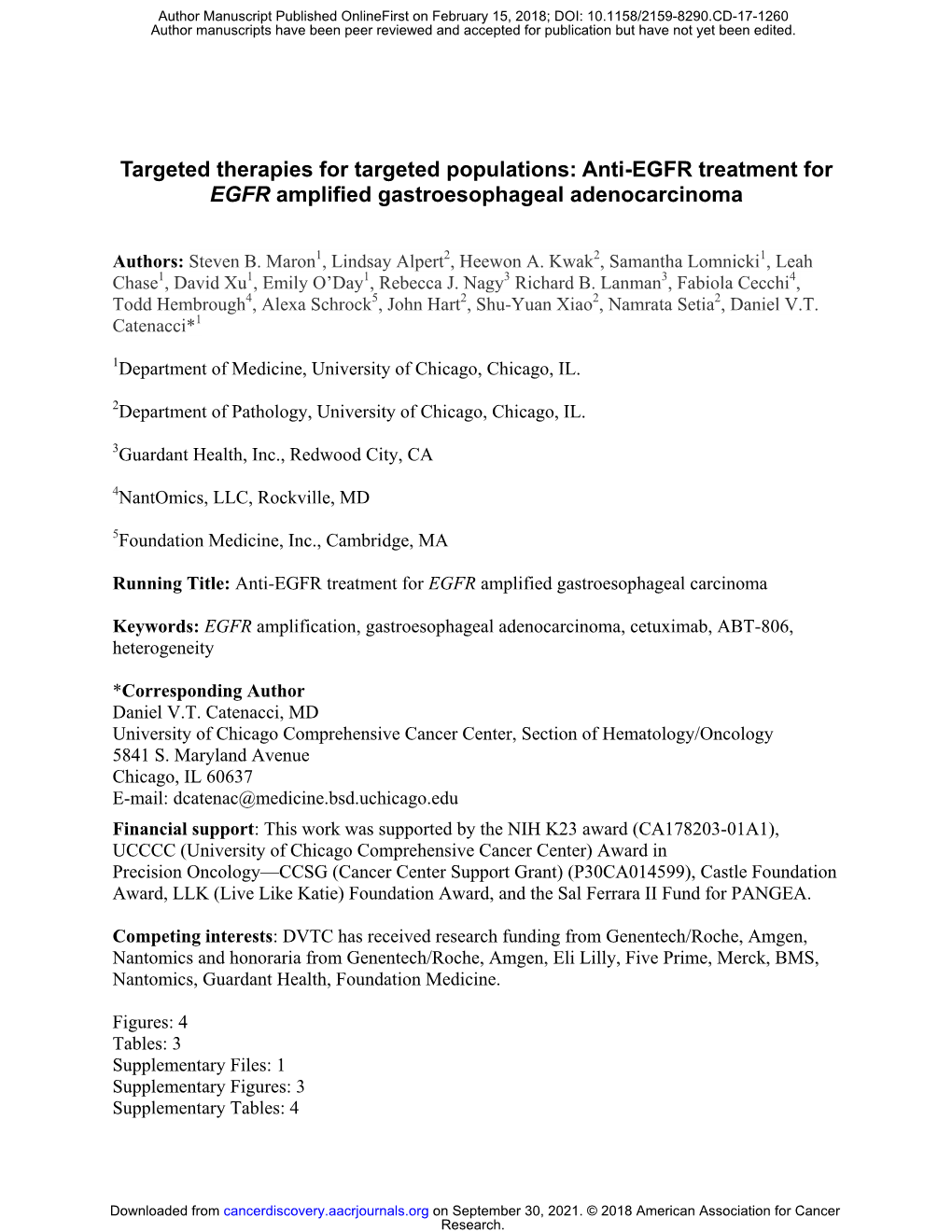 Anti-EGFR Treatment for EGFR Amplified Gastroesophageal Adenocarcinoma