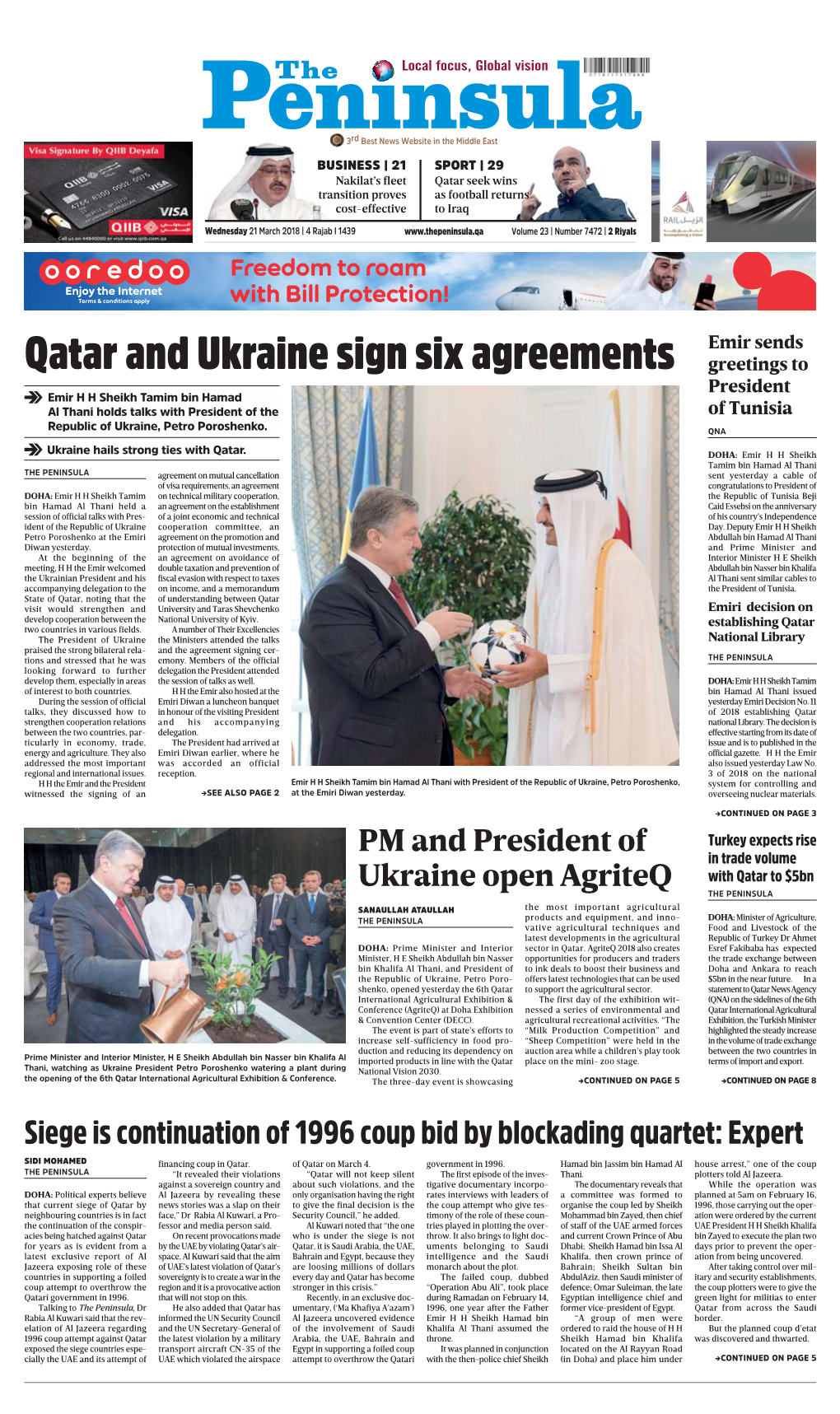 Qatar and Ukraine Sign Six Agreements