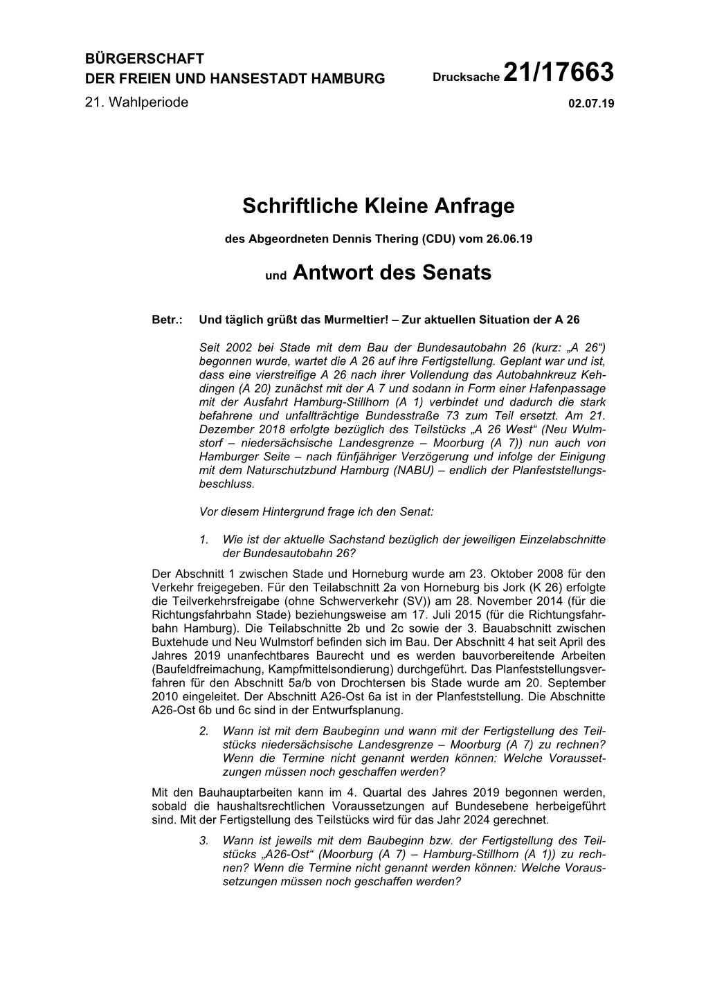 Schriftliche Kleine Anfrage Und Antwort Des Senats