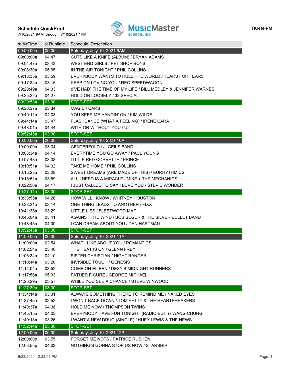 Schedule Quickprint TKRN-FM