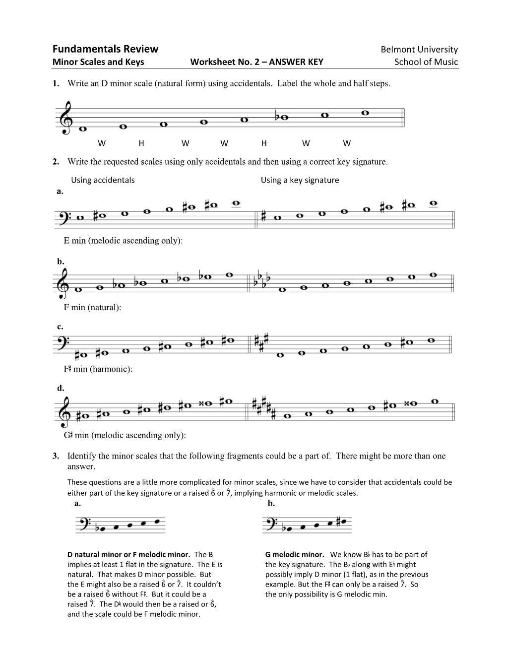 ANSWER KEY School of Music