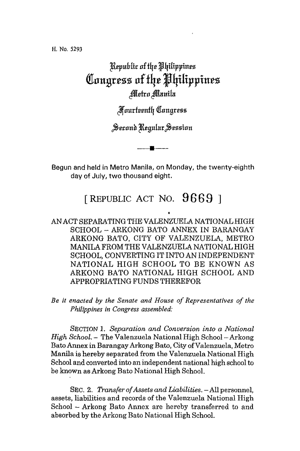 [Republic Act No. 9669 1